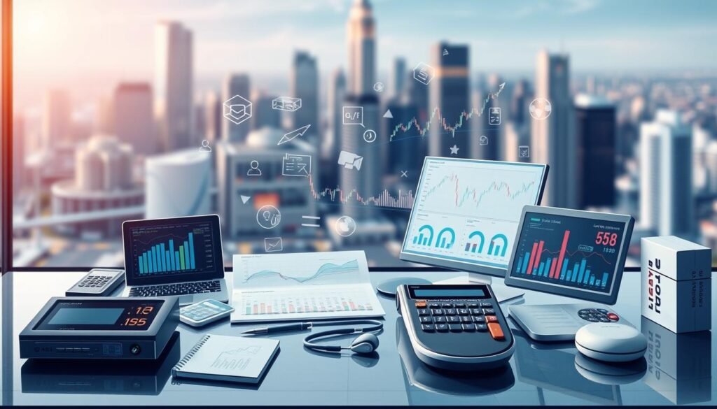 A high-resolution, detailed illustration of various financial trading tools and instruments used in the foreign exchange (forex) market. The foreground features a range of forex trading tools such as charts, graphs, calculators, and trading platforms displayed on a sleek, modern desk. The middle ground includes related financial indicators and data visualizations floating alongside the tools. The background showcases a blurred cityscape, conveying the global, interconnected nature of the forex market. The overall scene is depicted in a cool, professional color palette, with a sense of precision and technological sophistication to reflect the specialized tools and strategies of the "Carry Trade" forex trading approach. A high-resolution, detailed illustration of various financial trading tools and instruments used in the foreign exchange (forex) market. The foreground features a range of forex trading tools such as charts, graphs, calculators, and trading platforms displayed on a sleek, modern desk. The middle ground includes related financial indicators and data visualizations floating alongside the tools. The background showcases a blurred cityscape, conveying the global, interconnected nature of the forex market. The overall scene is depicted in a cool, professional color palette, with a sense of precision and technological sophistication to reflect the specialized tools and strategies of the "Carry Trade" forex trading approach.