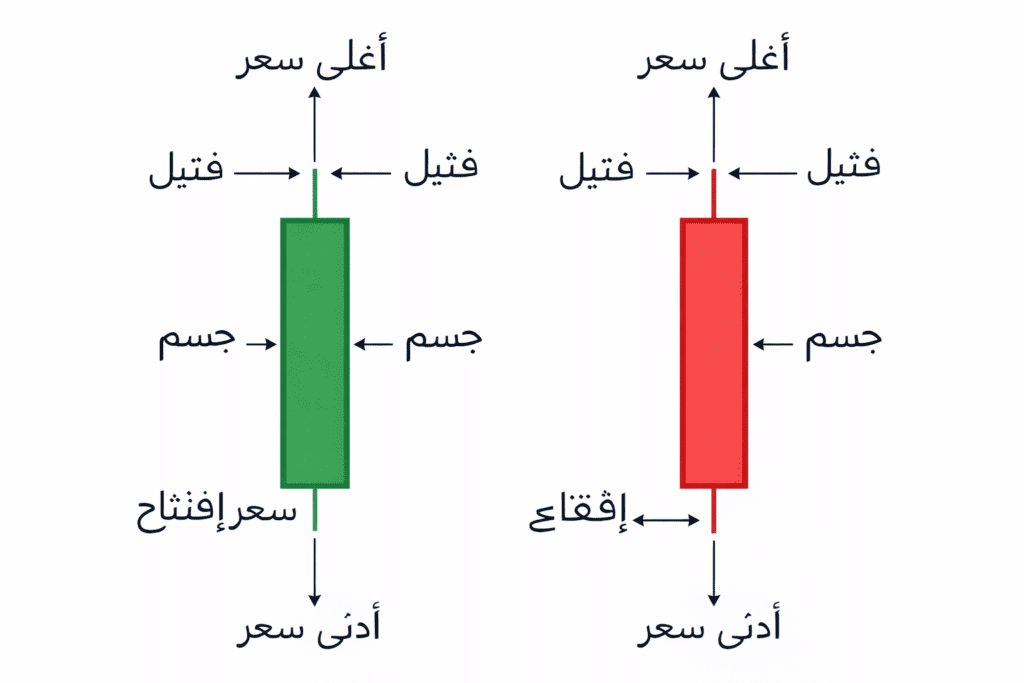 تشريح الشمعة اليابانية: ماذا يعني كل جزء؟