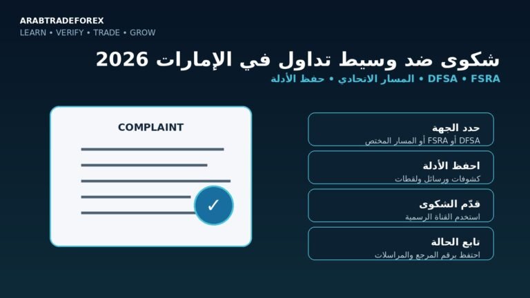 تقديم شكوى ضد وسيط تداول في الإمارات 2026 عبر DFSA وFSRA والمسار الاتحادي مع حفظ الأدلة