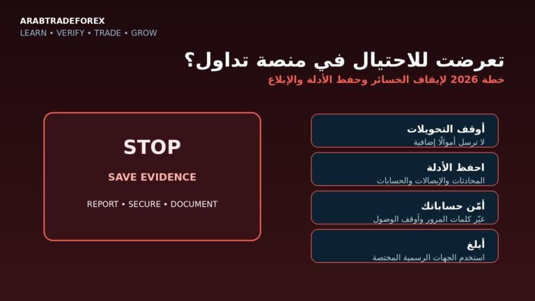 خطة 2026 للتعامل مع الاحتيال في منصة تداول وإيقاف الخسائر وحفظ الأدلة وتأمين الحسابات والإبلاغ