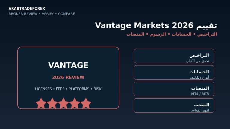 تقييم Vantage Markets 2026 والتراخيص والحسابات والرسوم والمنصات