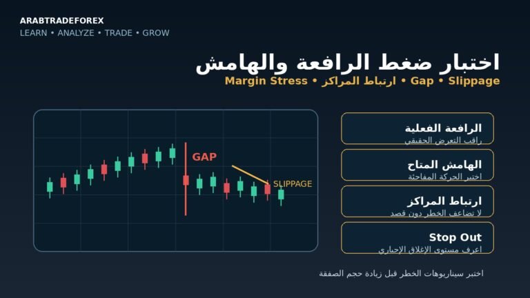 اختبار ضغط الرافعة والهامش في الفوركس مع Gap وSlippage وارتباط المراكز ومستوى Stop Out