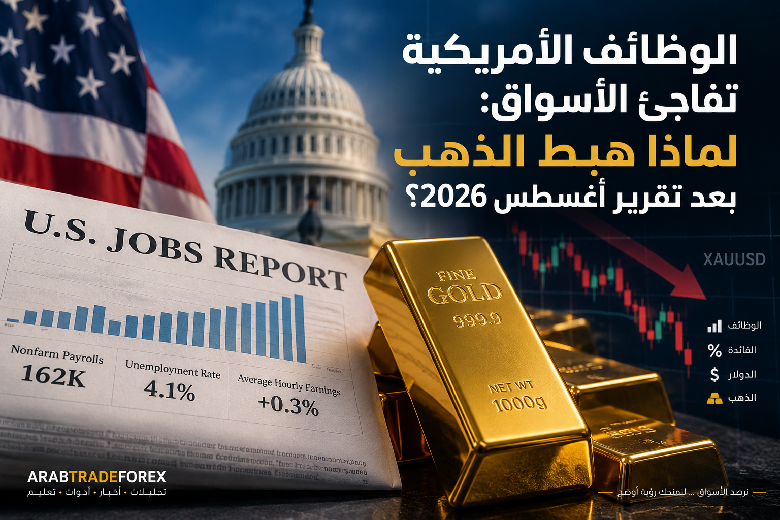 تقرير الوظائف الأمريكية وتأثيره على الذهب XAUUSD في سبتمبر 2026